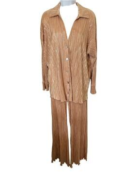 Show Me Your Mumu Gold Metallic Plisse 2-Piece Pant Set USA S